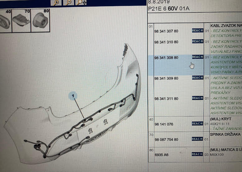 Asistent cúvací zadný, snímače Peugeot 208 II.