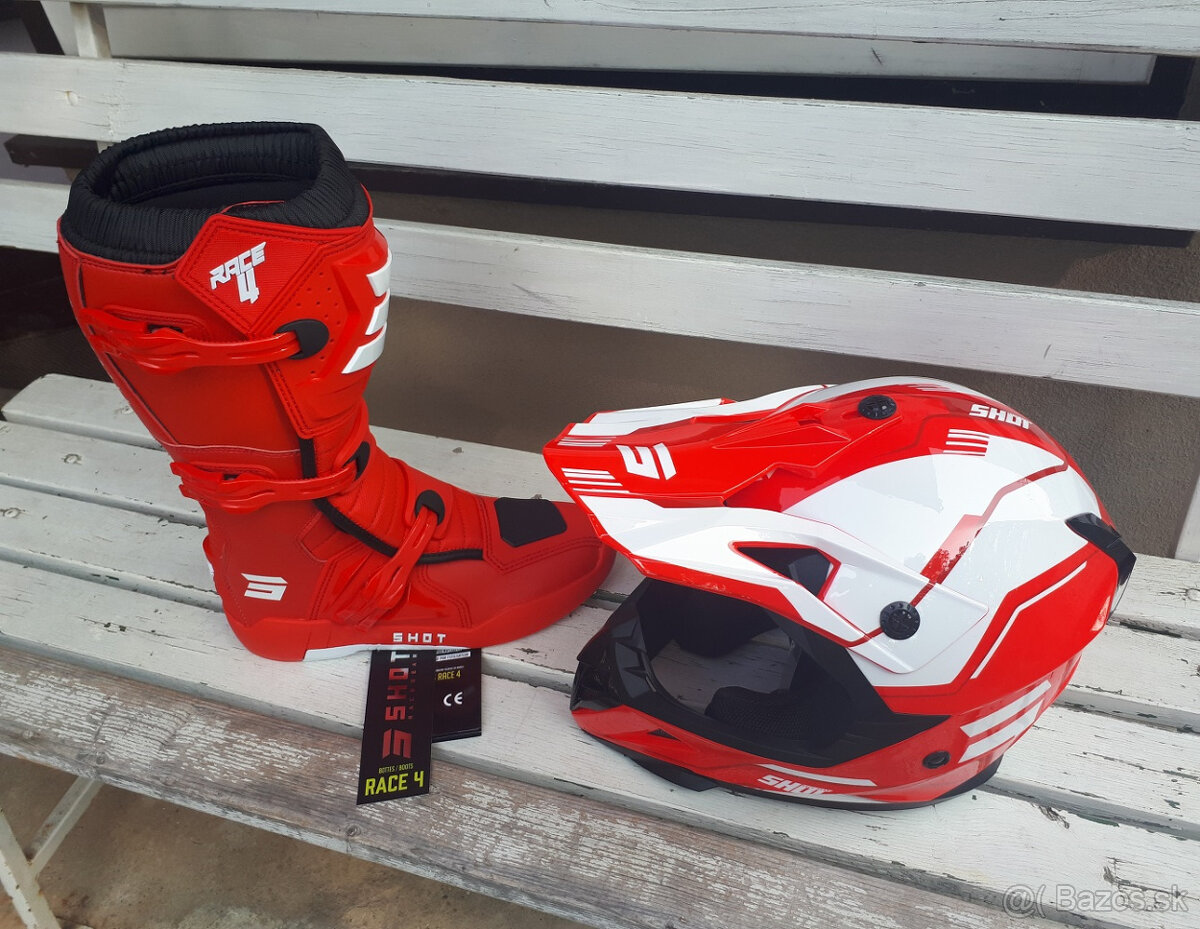 Predám SHOT červené čižmy mx atv boty prilba