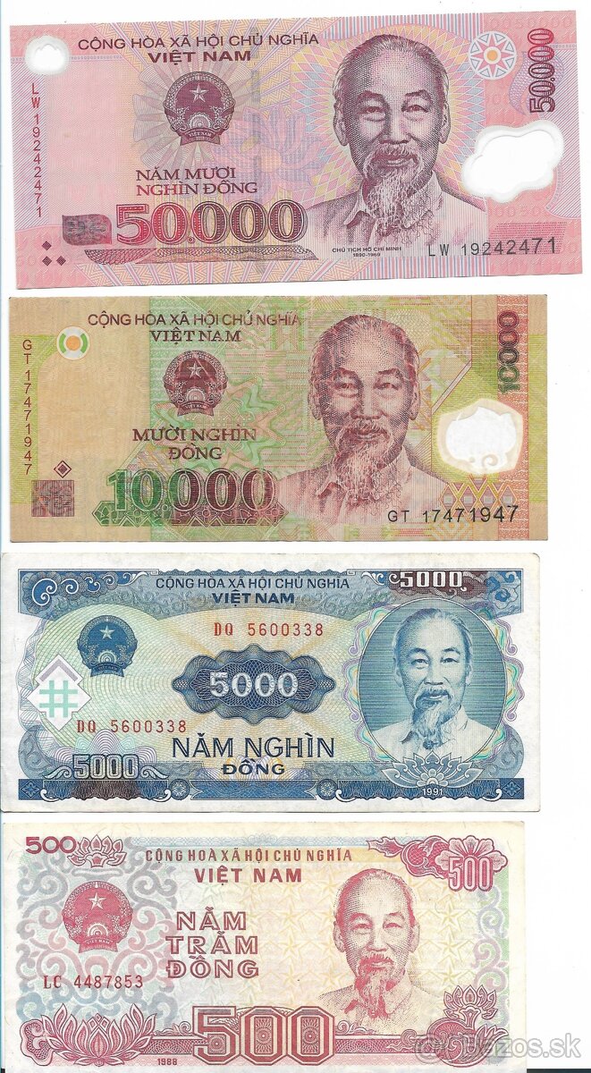 Vietnam, 500,5000,10000,50000 Dong 1988-1991