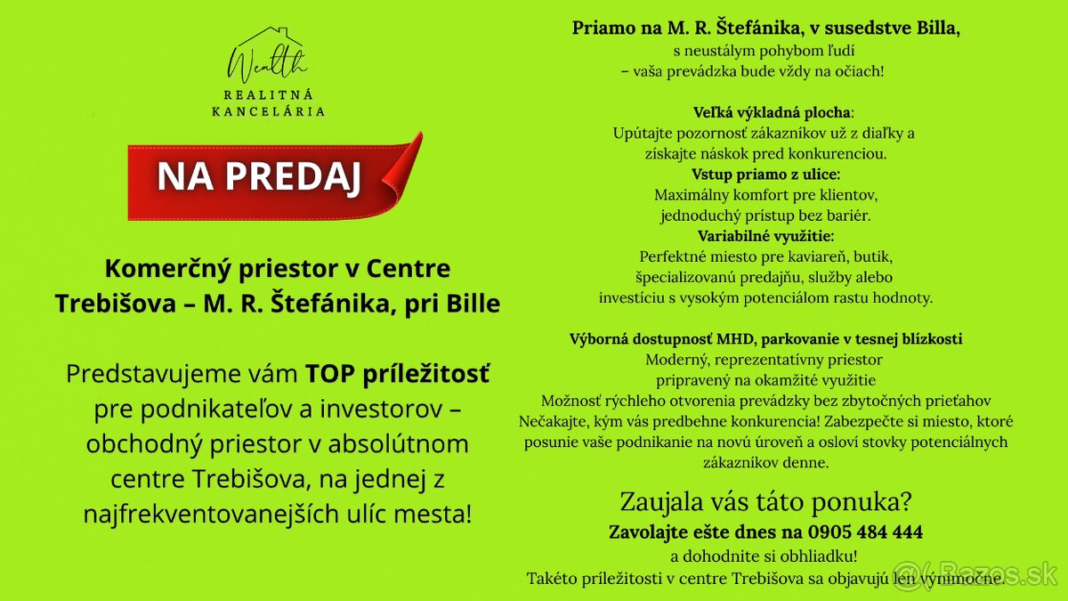 Komerčný priestor v Centre Trebišova – M. R. Štefánika