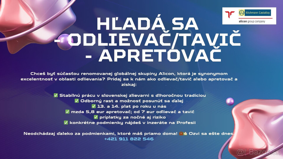 Stabilná práca v zlievarni – Odlievač/Tavič/Apretovač