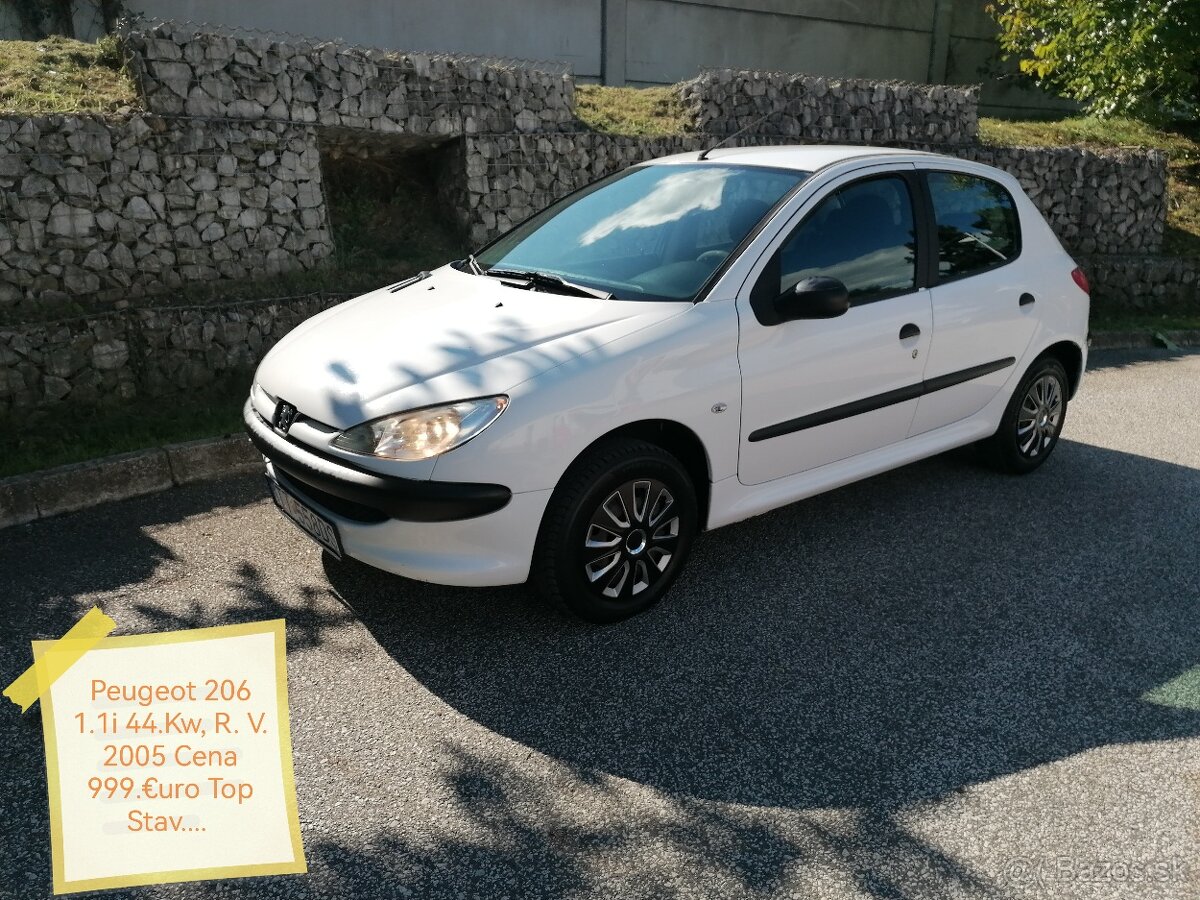Peugeot 206 1.1i 44.Kw R. V. 2005 Exklusiv... Top..Stav...