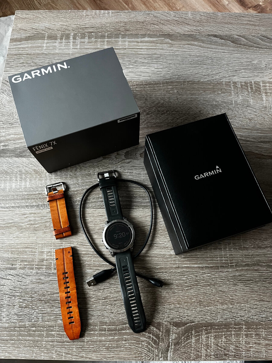 Garmin fenix 7X Sapphire Solar, Titanium / Brown Leather Ba
