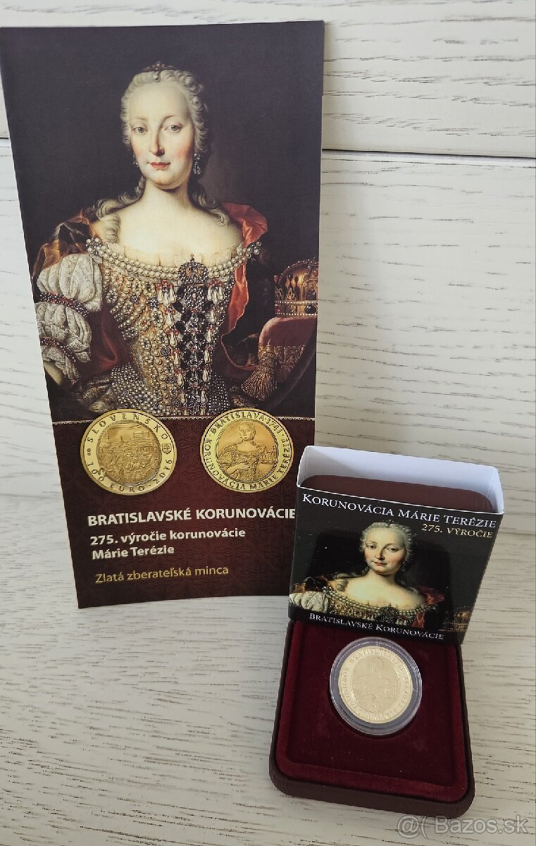Zlata zberatelska minca 100€ Korunovacia Maria Terezia 2016