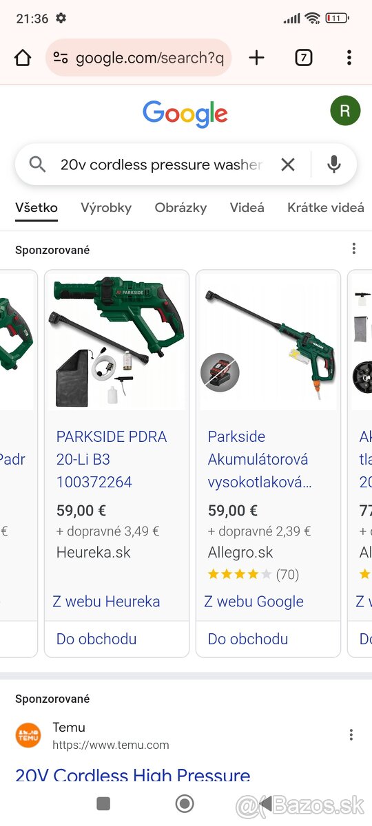 Parkside akú vysoko tlaková umívacka