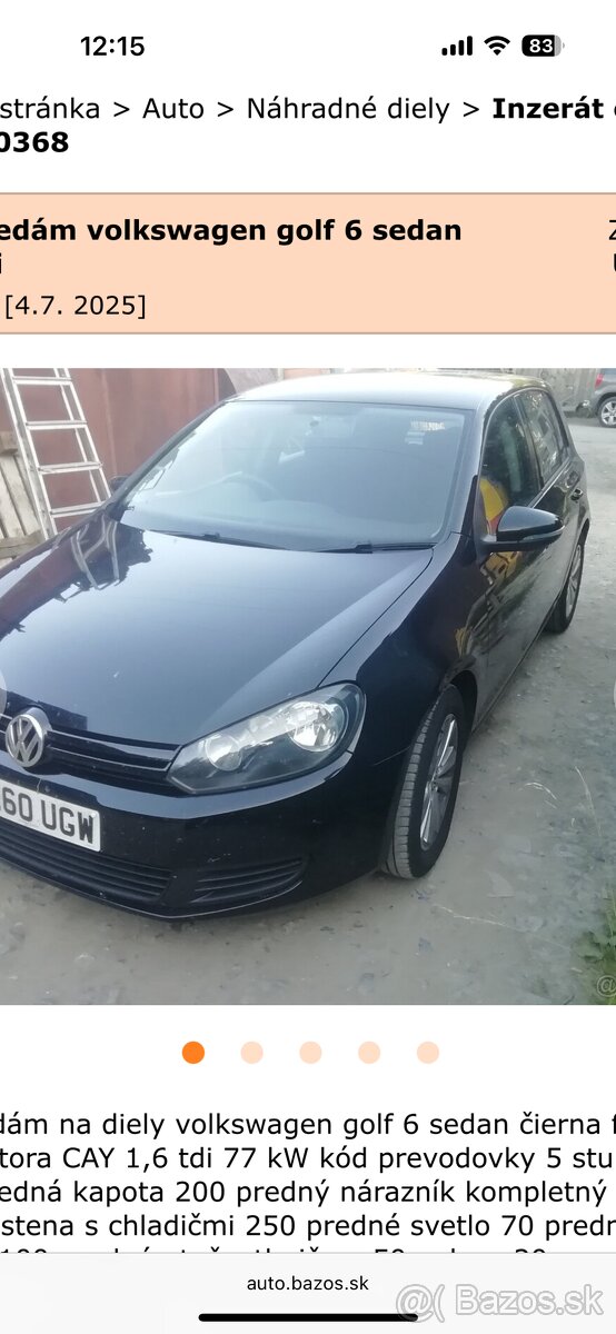 Predám wolkswagen golf 6