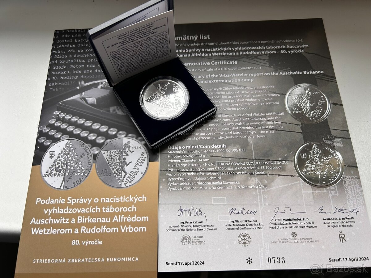 Strieborná minca Auschwitz-Birkenau Proof s Pam.listom