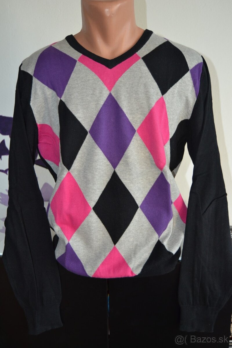 Pánsky sveter s károvým vzorom, veľkosť L