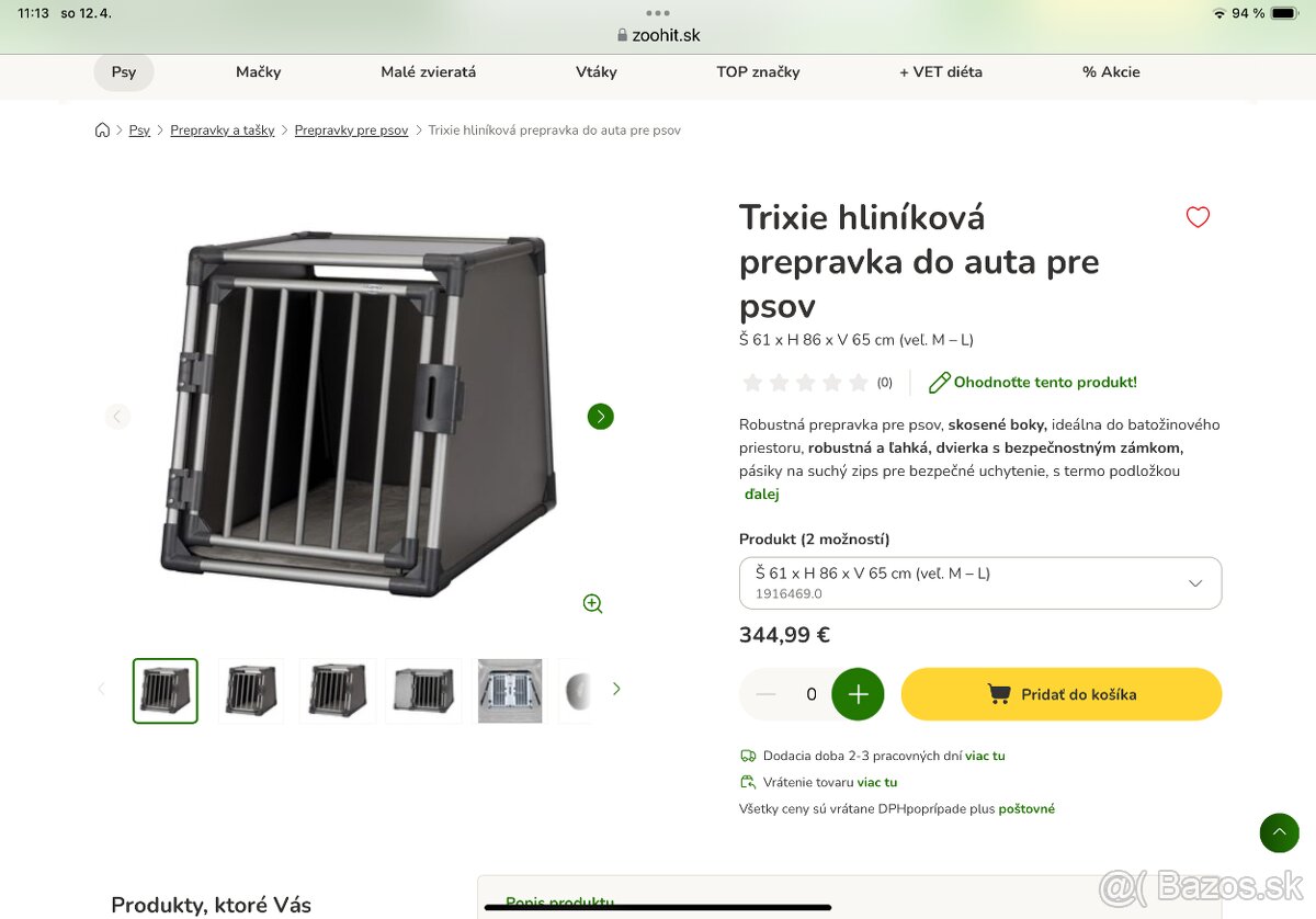 Klietku do auta na prevoz psa predám