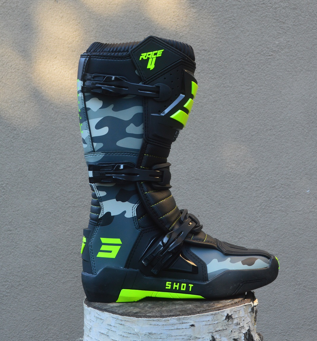 boty čižmy mx čierno sivo camo neon žlté shot