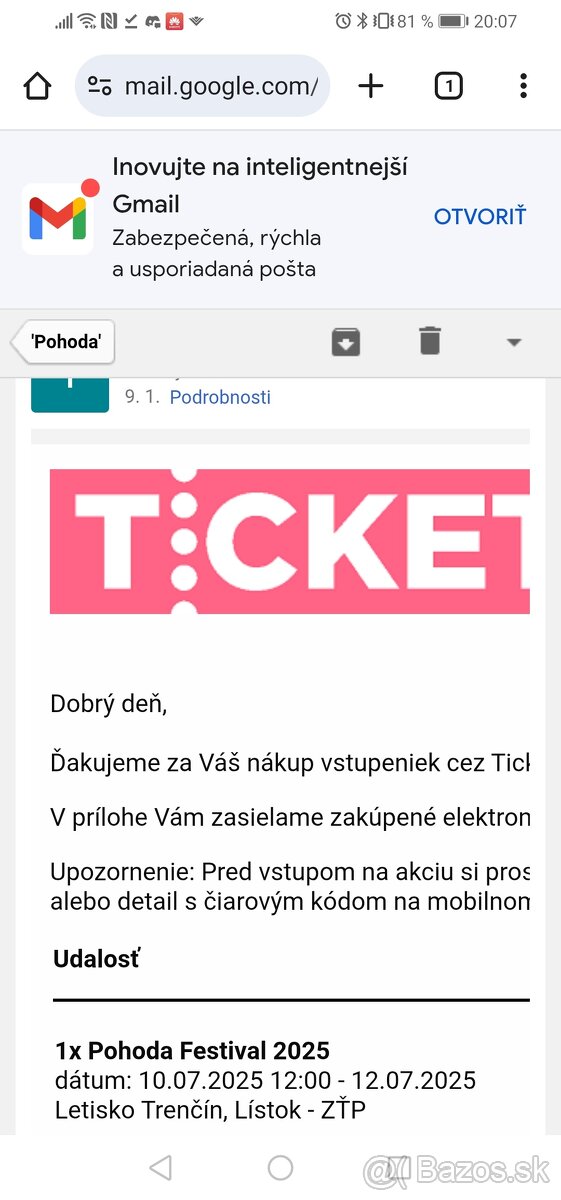 ZŤP trojdňový lístok na festival Pohoda