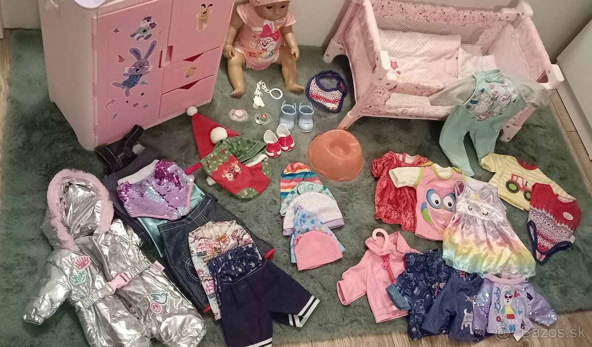 Bábika Baby born+oblečenie+skriňa+kočík a ostatné