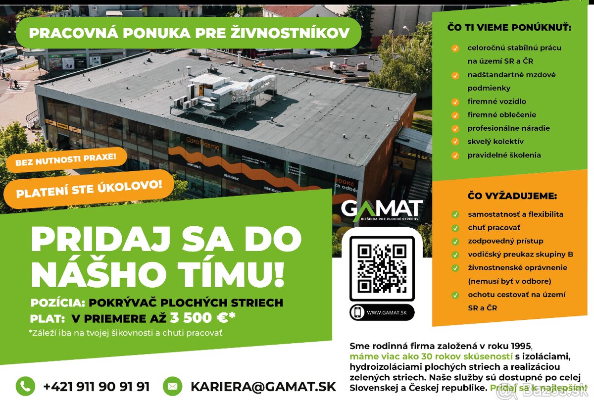 Pokrývač plochých striech SR a ČR