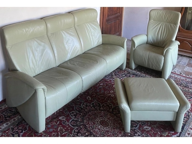 Luxusní moderní kožená sedací souprava 3+1 + taburet, 2706