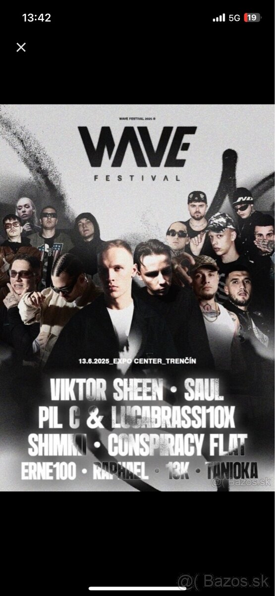 Predám dva lístky na WAVE FESTIVAL 13.6.2025 v Trenčíne