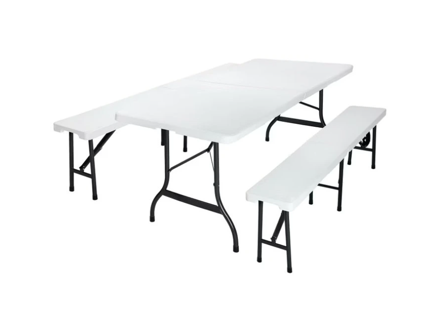 Pivný záhradný kempingový set skladací 183 cm - biely