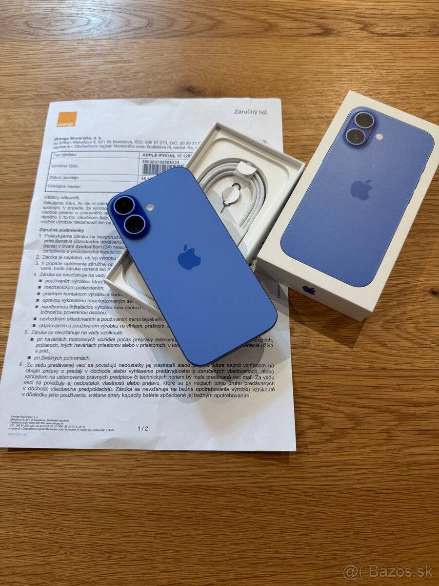 iPhone 16 128GB MODRÝ - AJ VYMENÍM - ZÁRUKA DO 2026