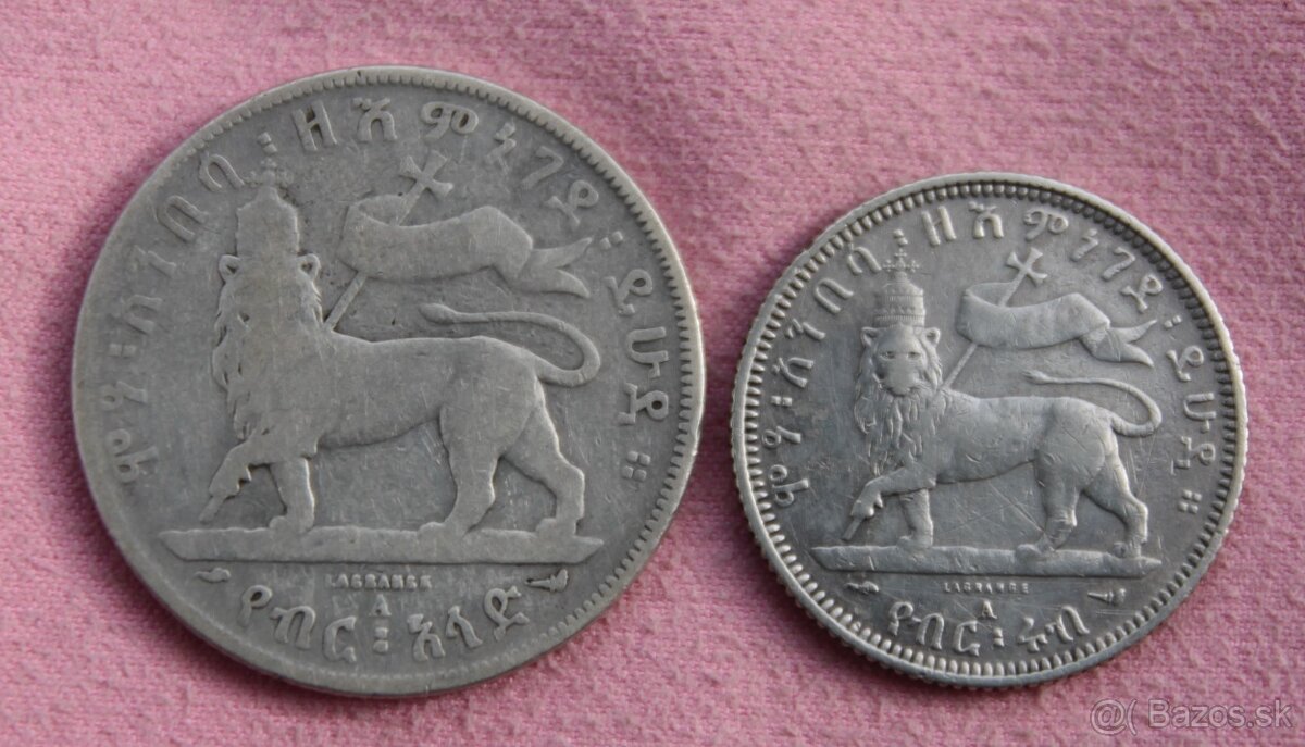 Mince -strieborné 1 a ½ Birr - Menelik II. Etiopia 1897