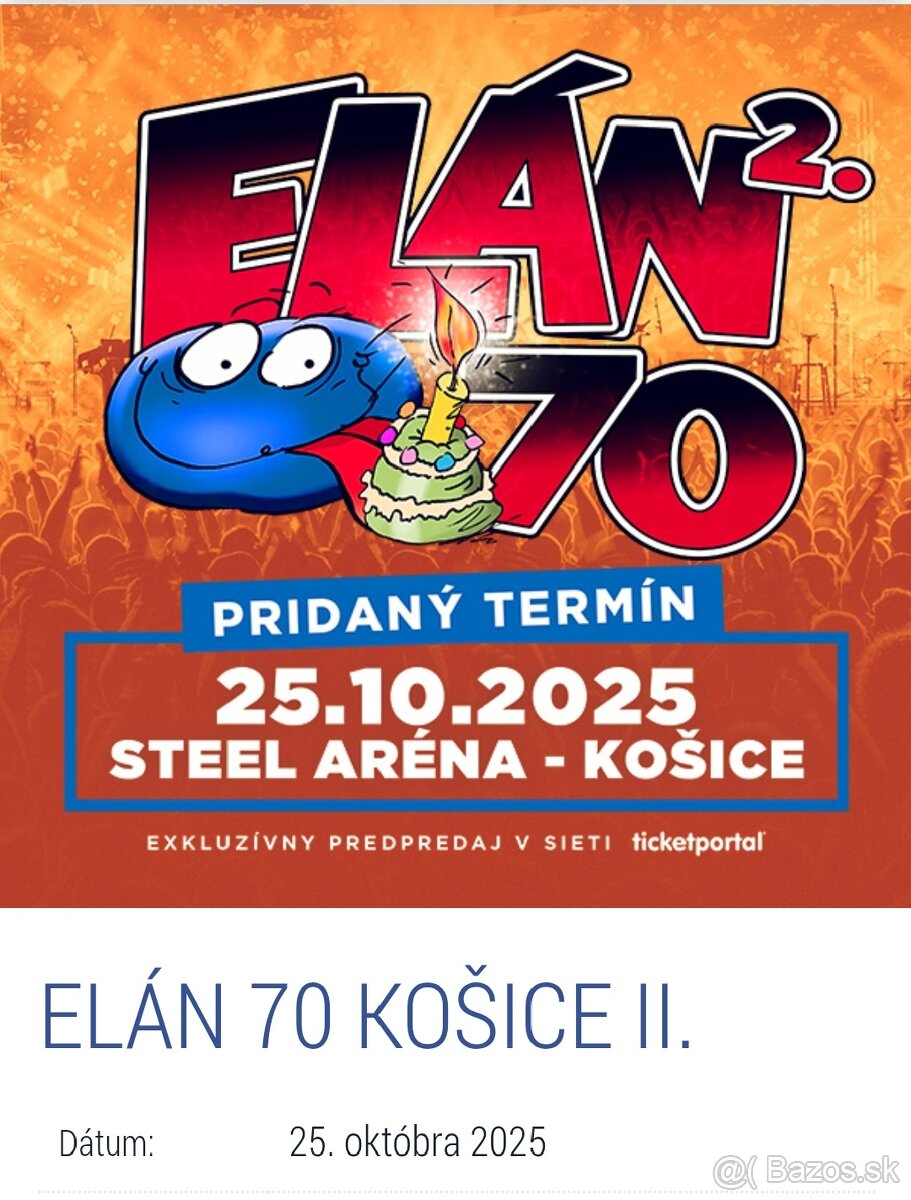 Predám vstupenku na Elán 25.10.2025 na sedenie