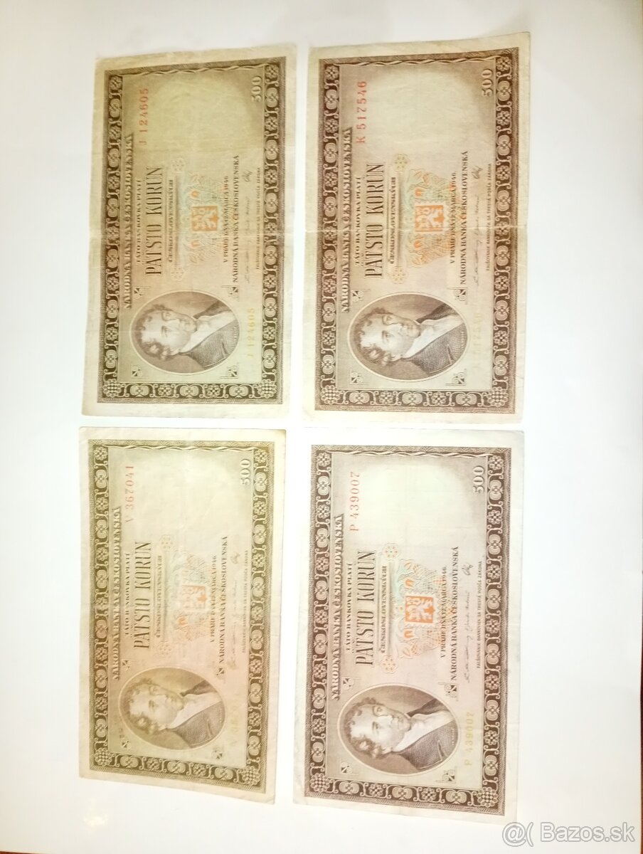 BANKOVKY 500 KČS, 1946, RŮZNÉ SÉRIE, NEPERFOROVANÉ