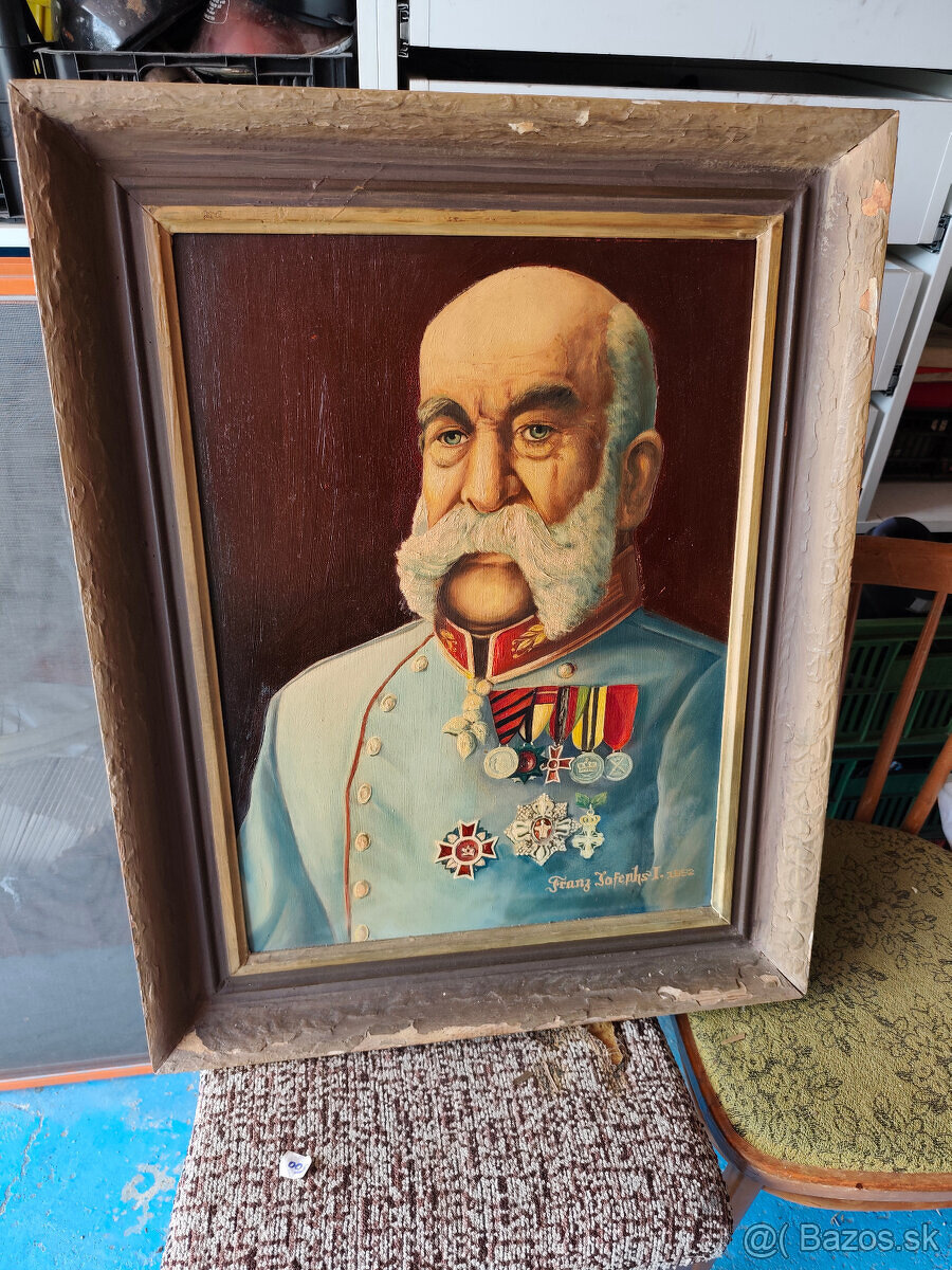 Stary original malovany obraz Franc Josefa I 1892