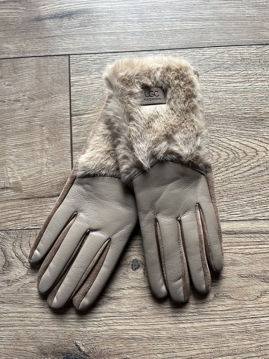 Damske bezove rukavice s umelou kozusinou