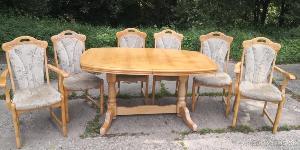 Masívny rozkladací stôl+6 stoličiek