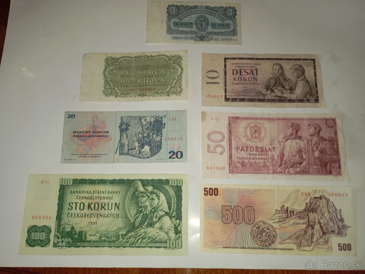 SESTAVA BANKOVEK 3-500 KČS, 60. LÉTA, 7 RŮZNÝCH NOMINÁLŮ