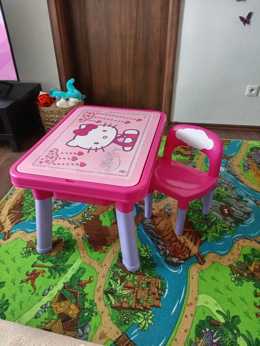 Detsky stolik s úložným priestorom a stolička Hello kitty