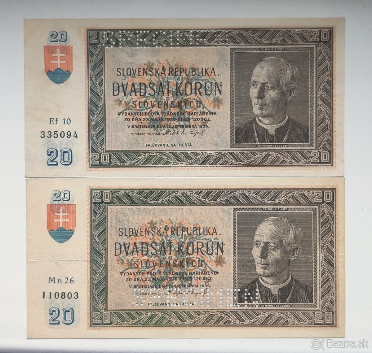 Bankovky Slovenský štát 20Ks Hlinka