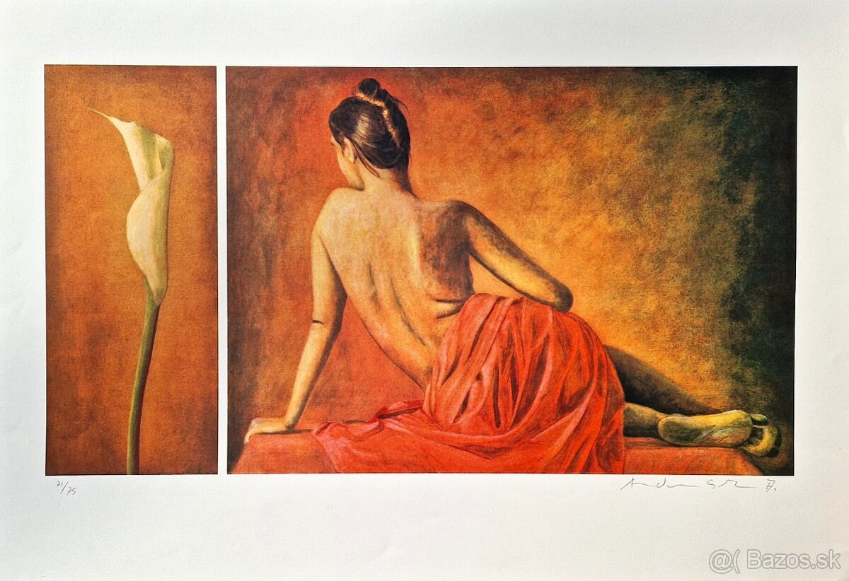 ANDREAS SCHOLZ - Nude with Calla Left (CERTIFIKÁT), Litograf