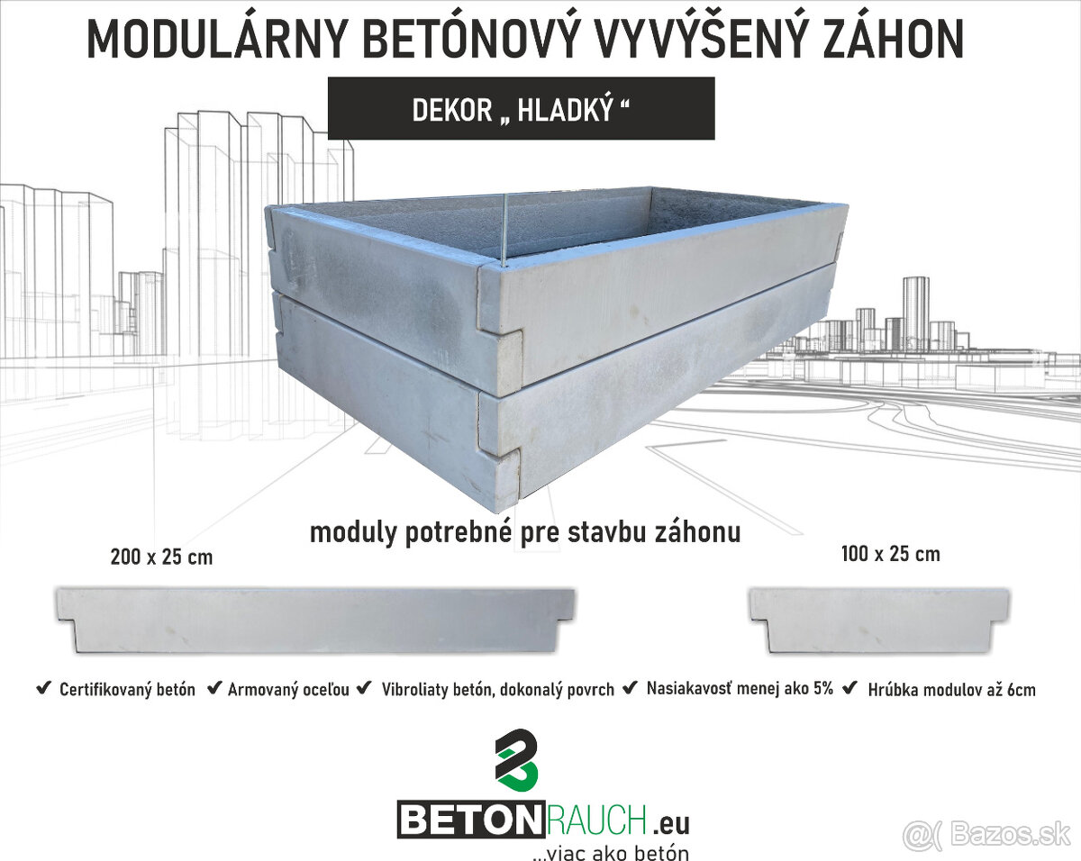 Modulárny betónový vyvýšený záhon dekor hladký