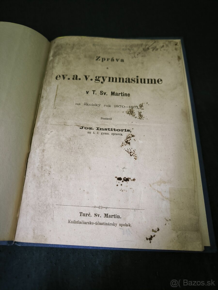 1871 Zpráva o ev. a. v. gymnasiume v T. Sv. Martine