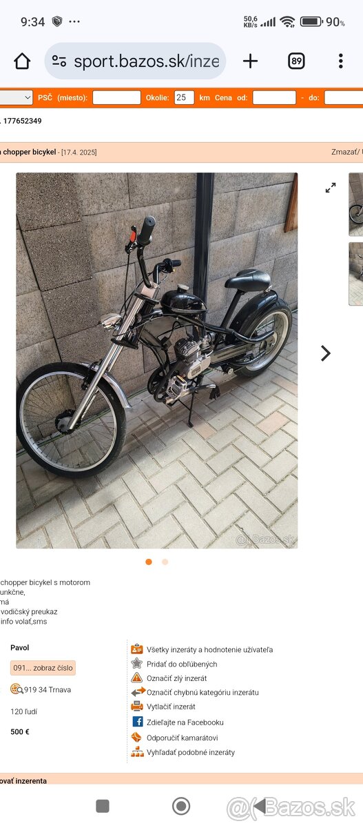 Predam moto bicykel -chopper 80ccm
