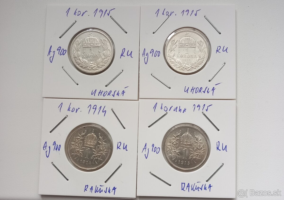 Predám strieborné mince 1 koruny FJI, Rakúske