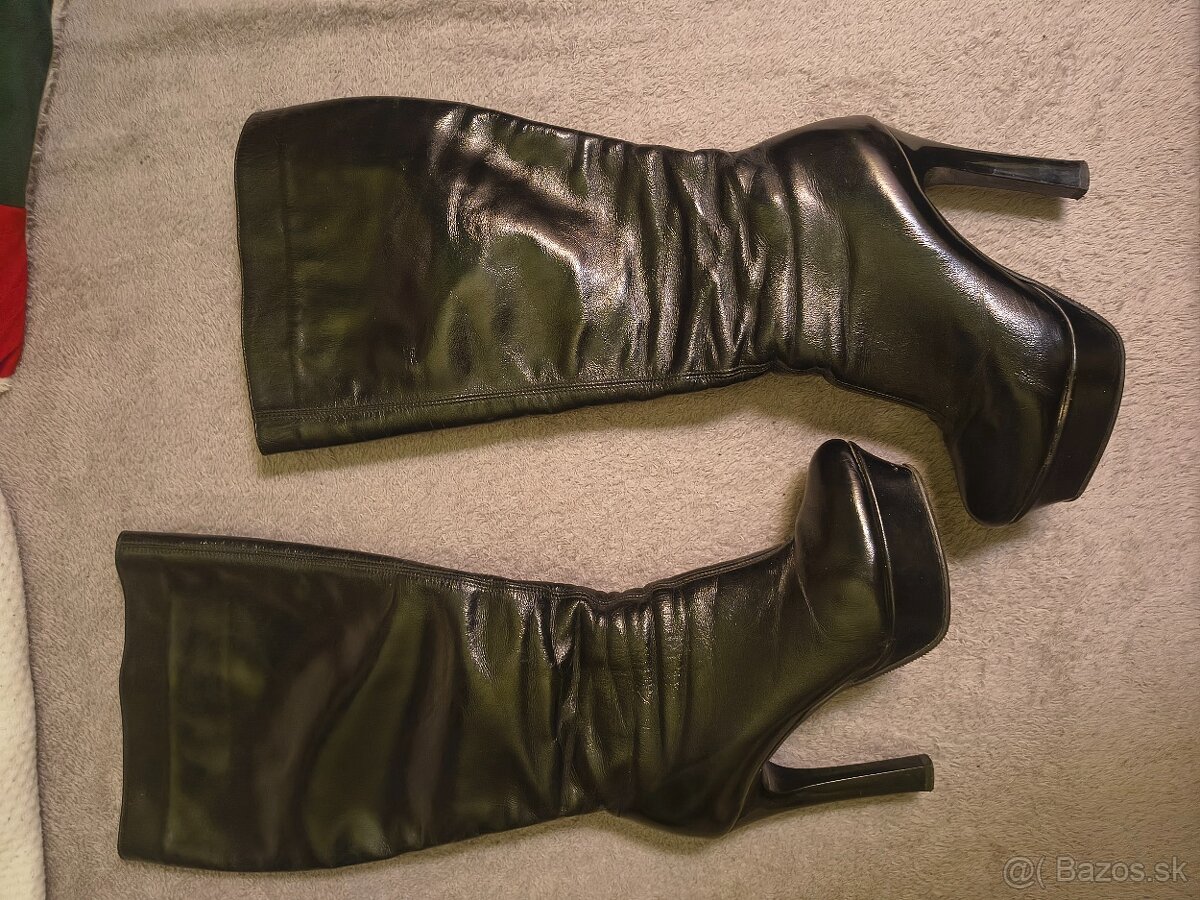 Kožené Čižmy na platforme veľ.39 ( širšie lýtka )