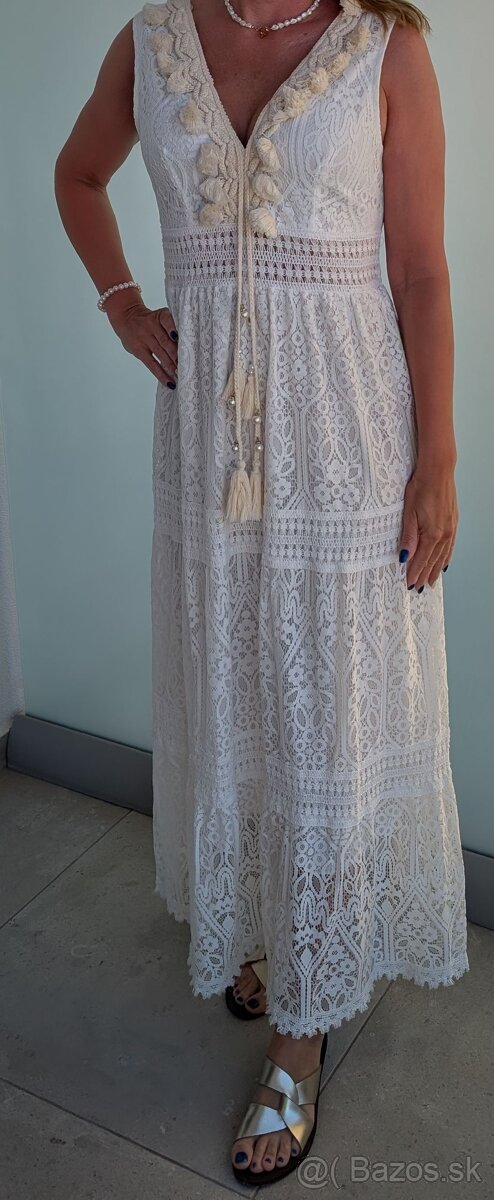 Boho biele maxi šaty