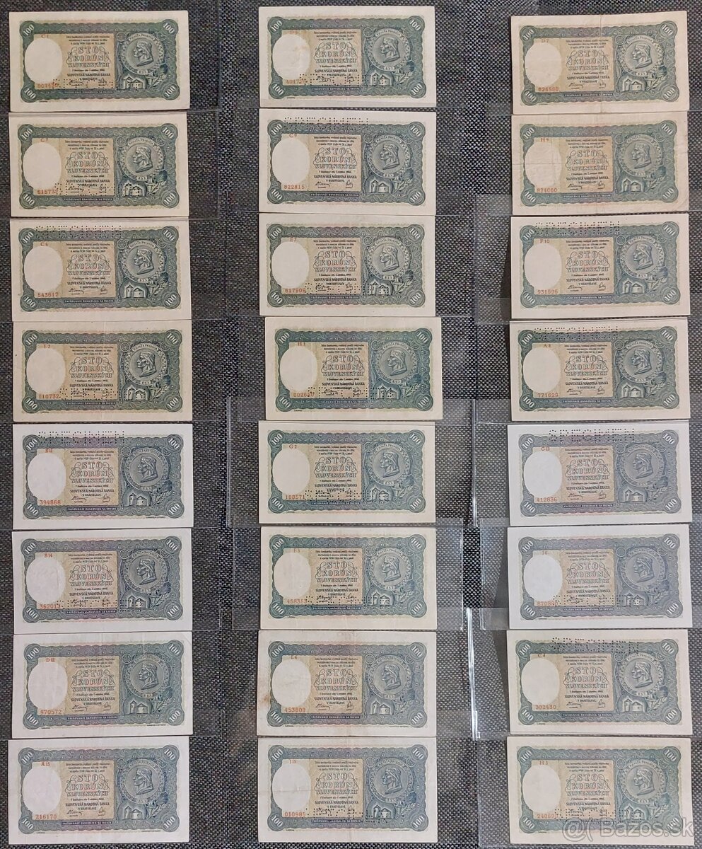 100Ks ROK 1940 SLOVENSKÝ ŠTÁT - I. , II.EMISIA - TOP