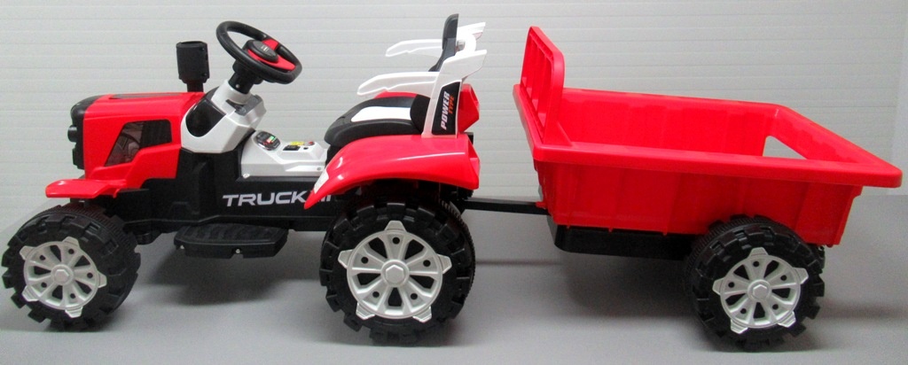 Elektrický traktor s prívesom červený