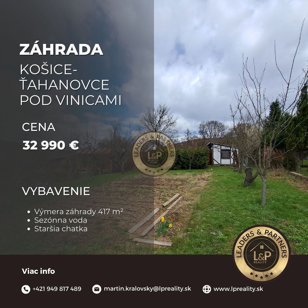 REZERVOVANÉ Záhrada, Košice-Ťahanovce, Pod vinicami, Br
