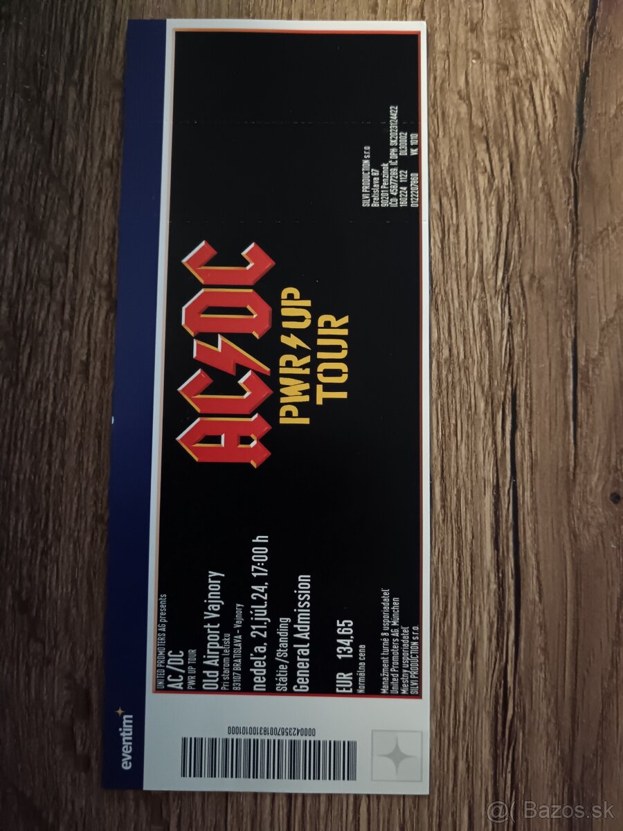 Predám lístok na koncert AC/DC