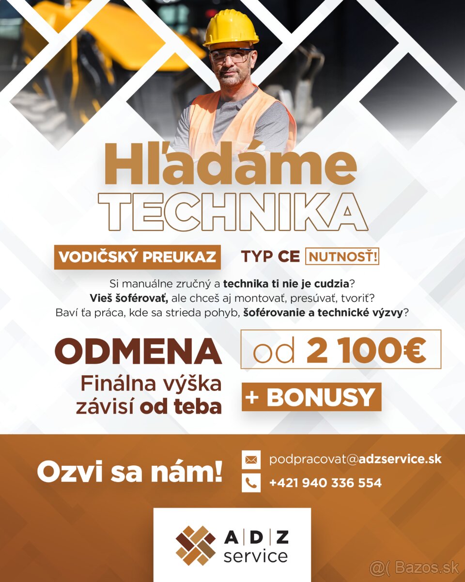 TECHNIK s vodičským preukazom CE (nie bežný vodič)