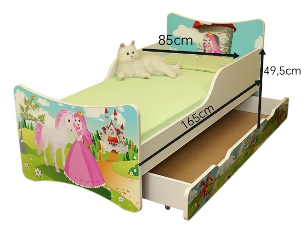Detská posteľ „Princezná” so zábranami, s úložným priestorom