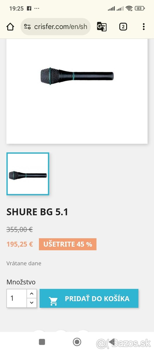 Predám mikrofón shure BG 5.1