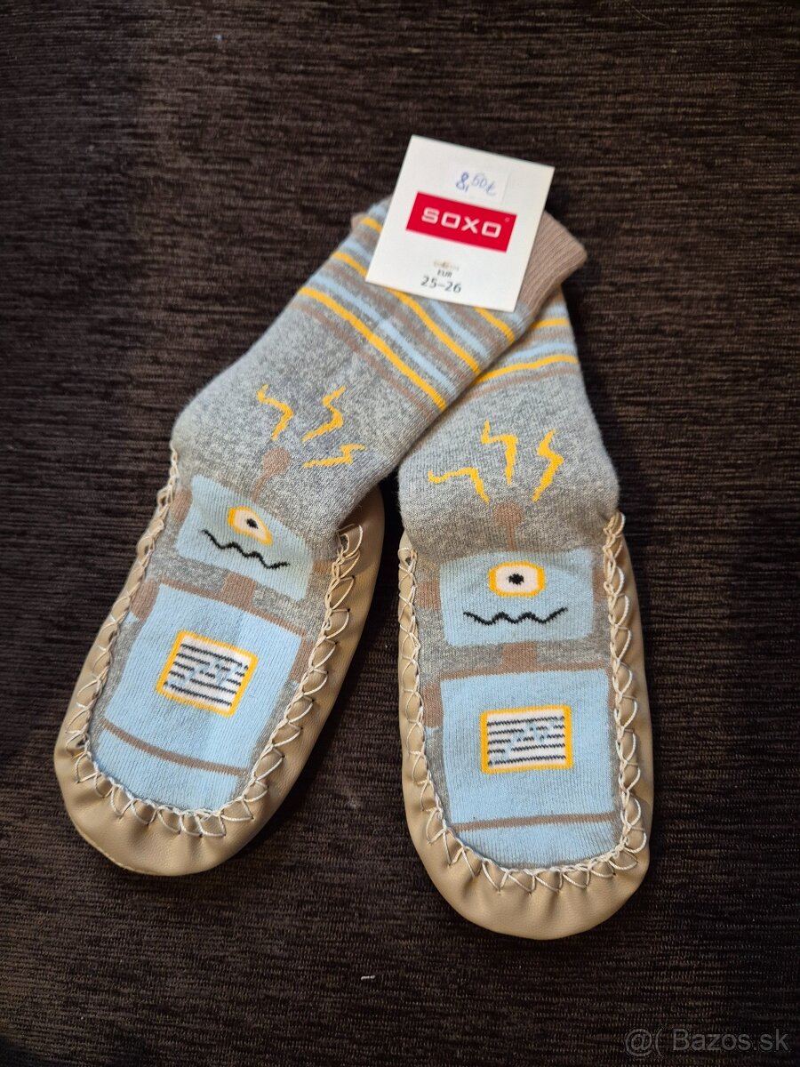 Detské ponožky - papuče z podrážkou z pravej kože 25-26