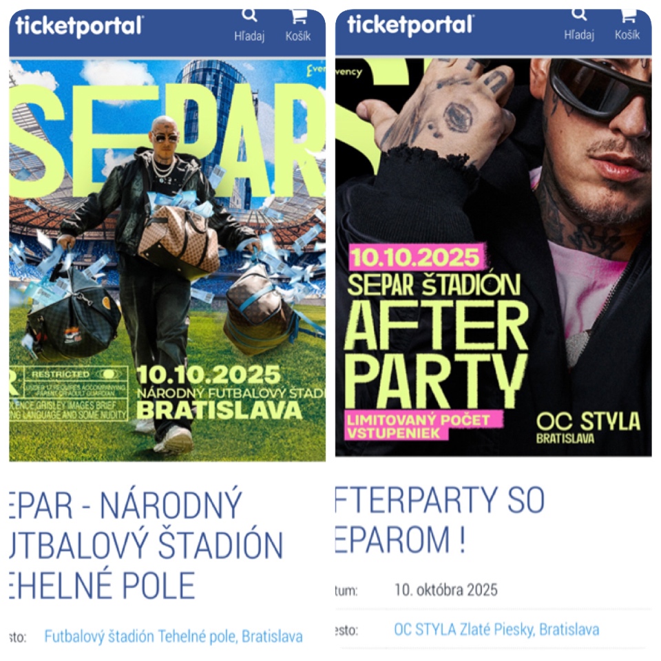 Separ 10.10.2025, 2 x vstupenka na koncert, 2 x vip na afte