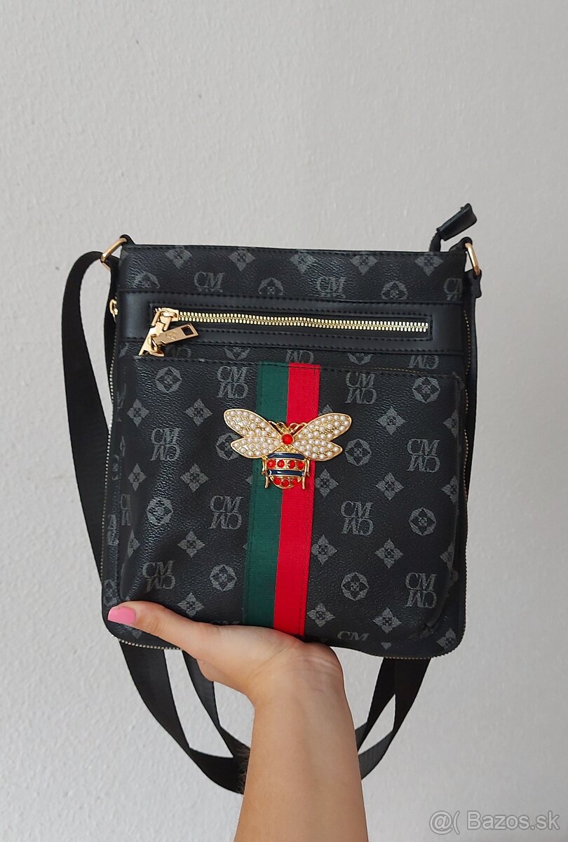 Queen Bee Stripe Monogram CM crossbody taška