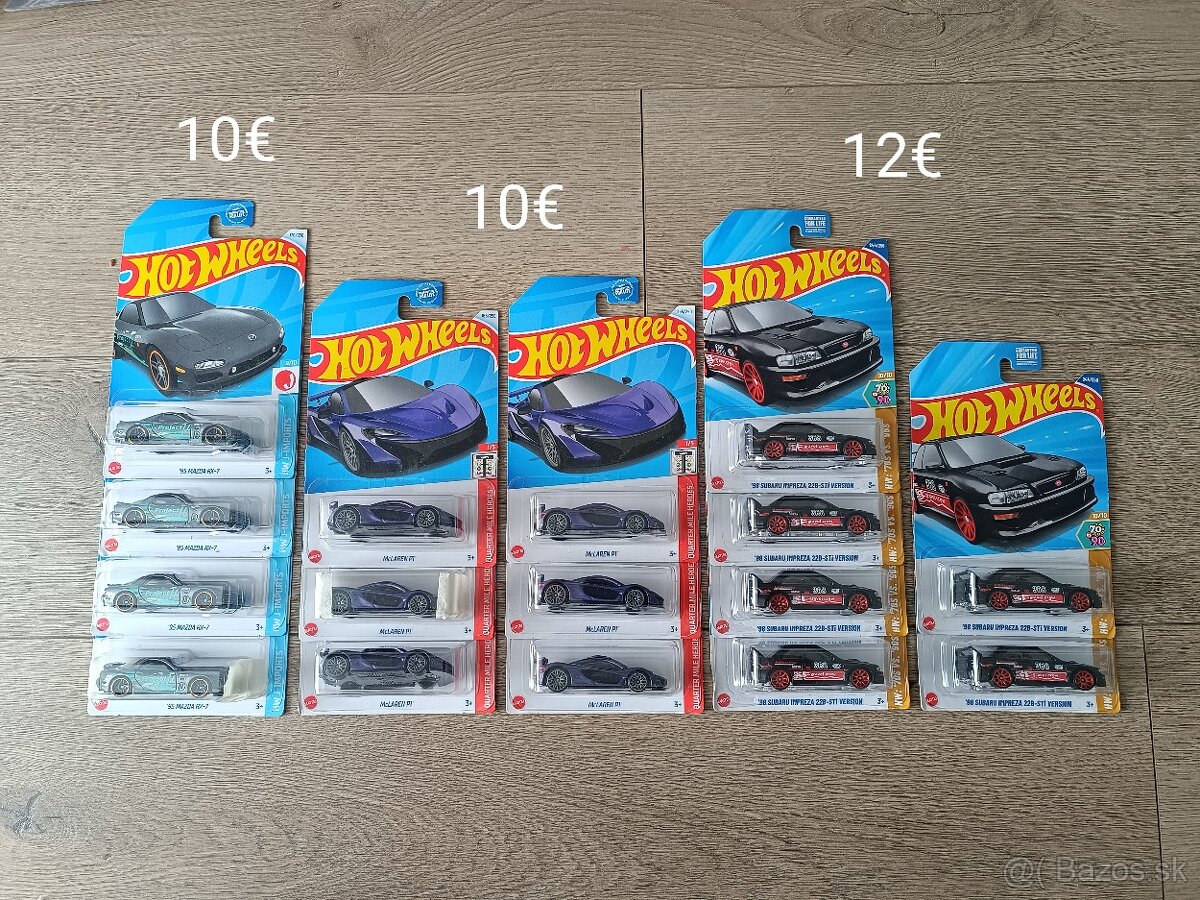 Hotwheels modely Mazda / McLaren / Subaru