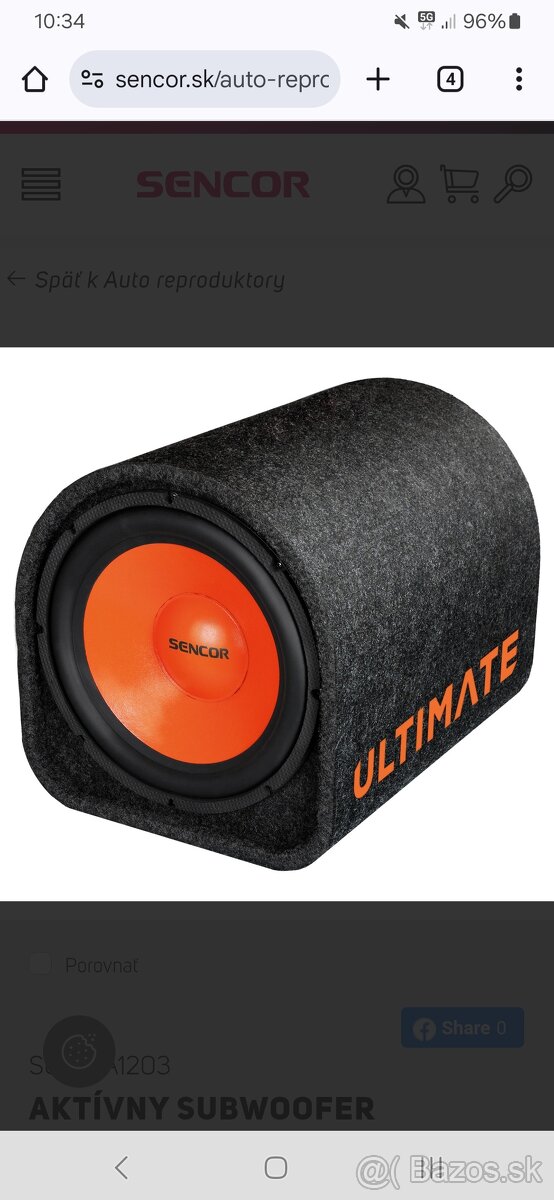 Aktívny subwoofer do auta Sencor SCS WA1203