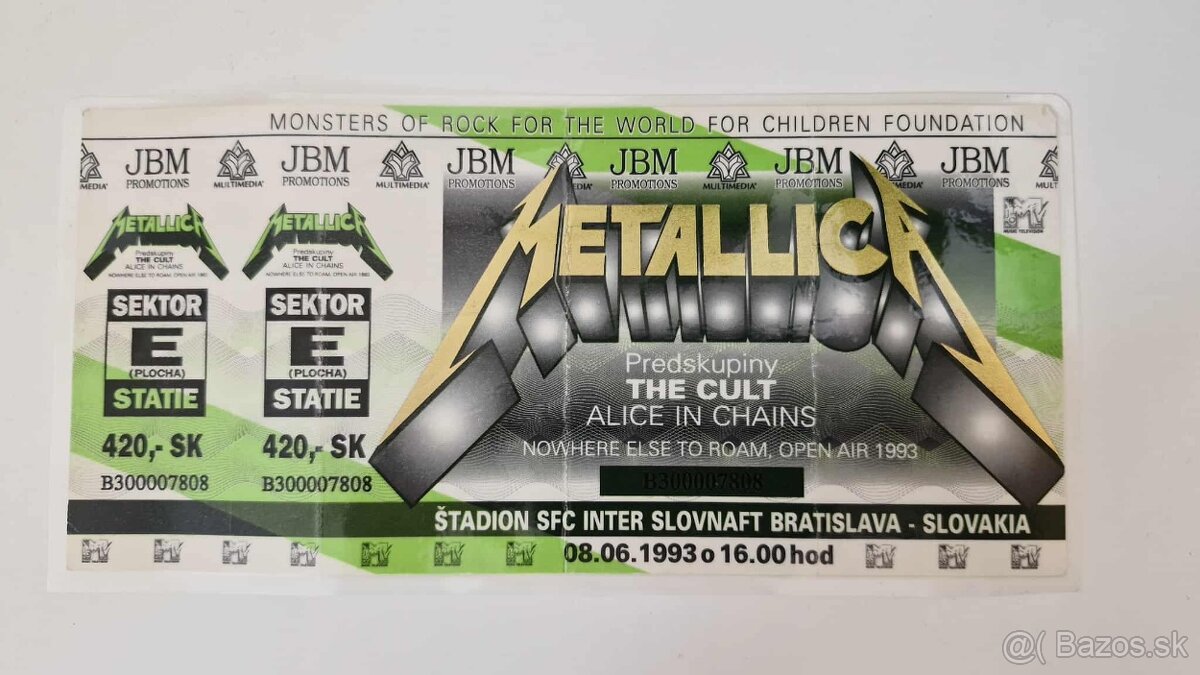 Predám lístok na JEDINÝ koncert Metallicy na Slovensku -1993